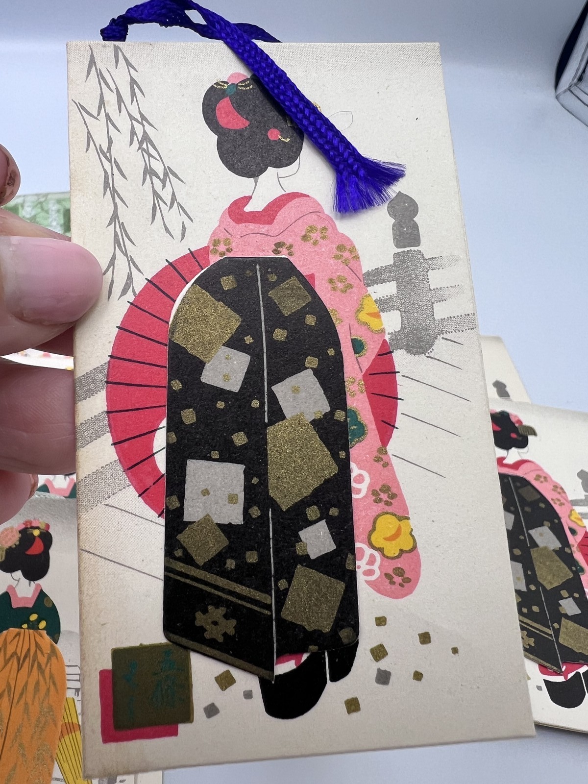 Vintage Japanese Geisha Kimono Pop Up 12 Score Cards Gift Tags Fukuda Card Japan