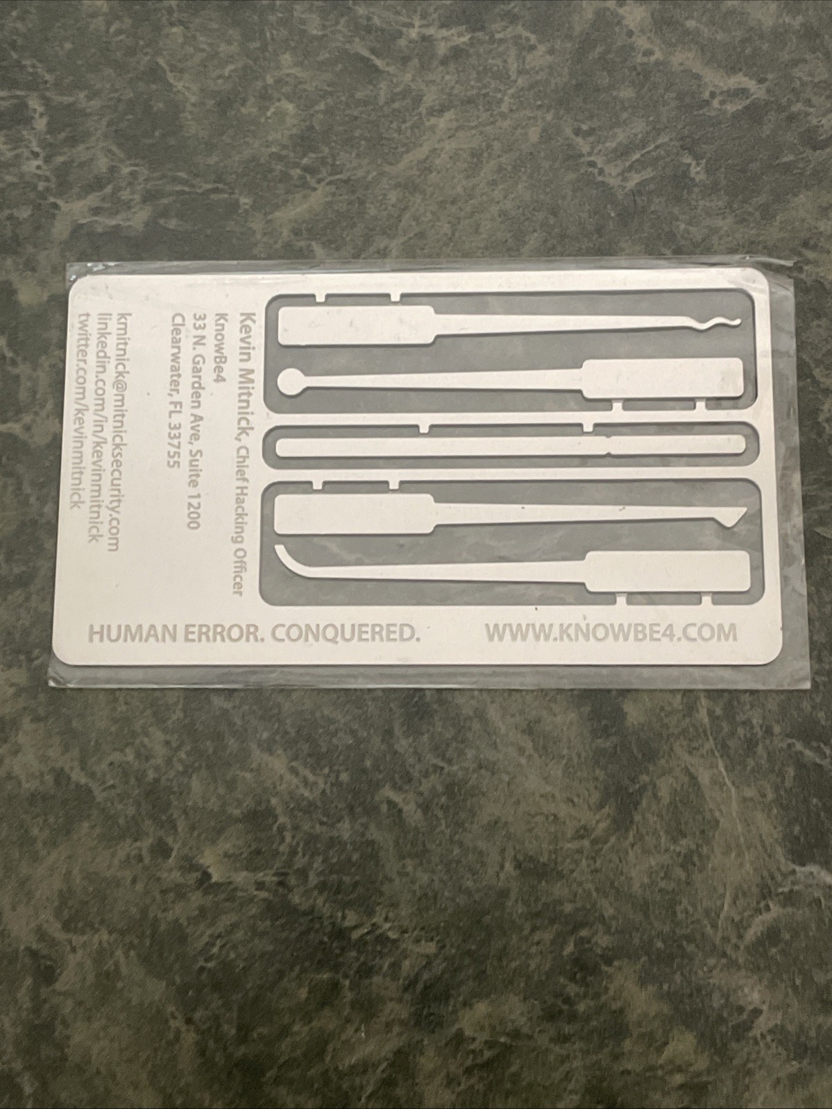 Hacking Collectible Kevin Mitnick METAL Business Card Lock Picking Sealed