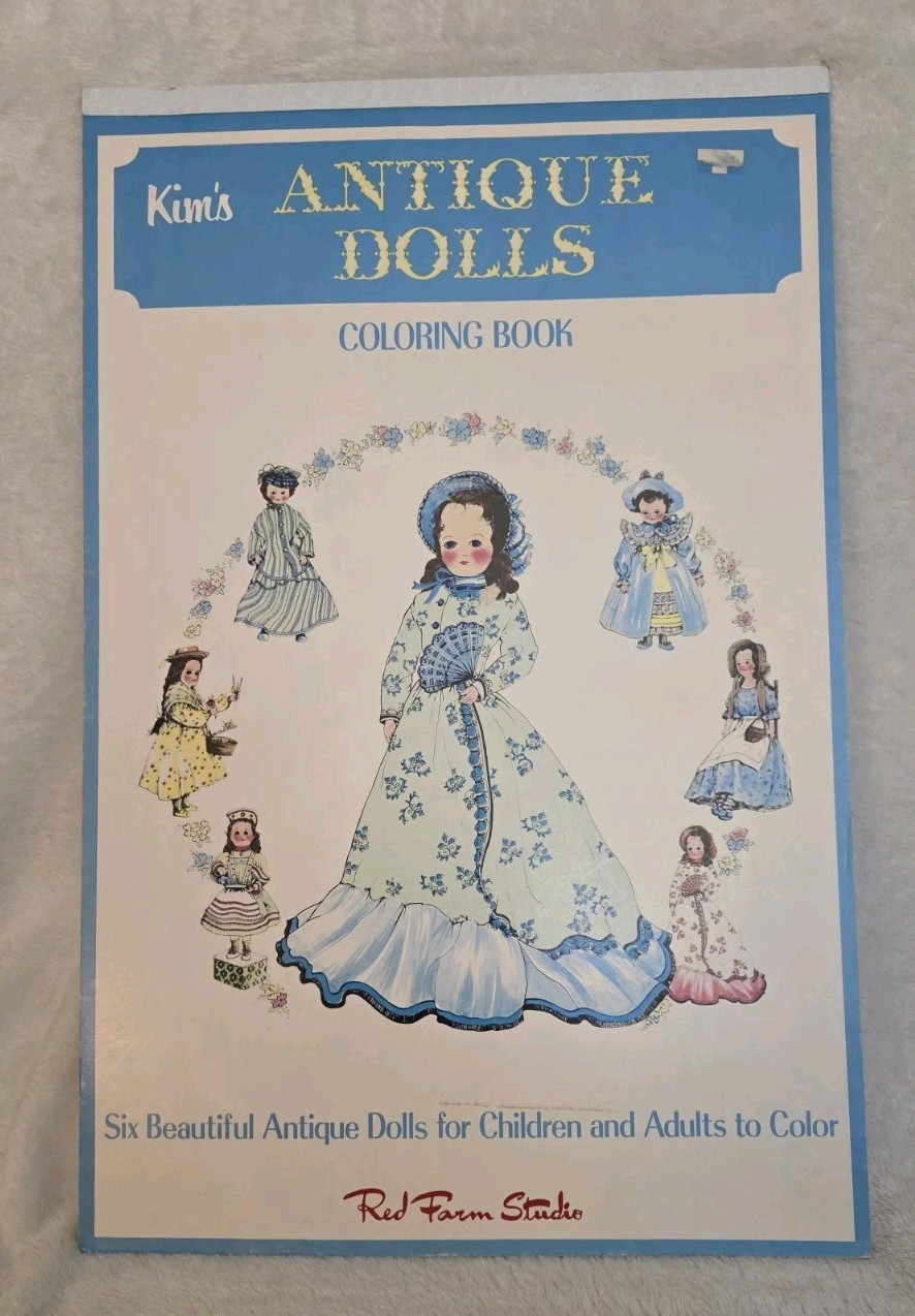 Vtg Kim’s Antique Dolls Coloring Book Red Farm Studio 12×18.5 Unused