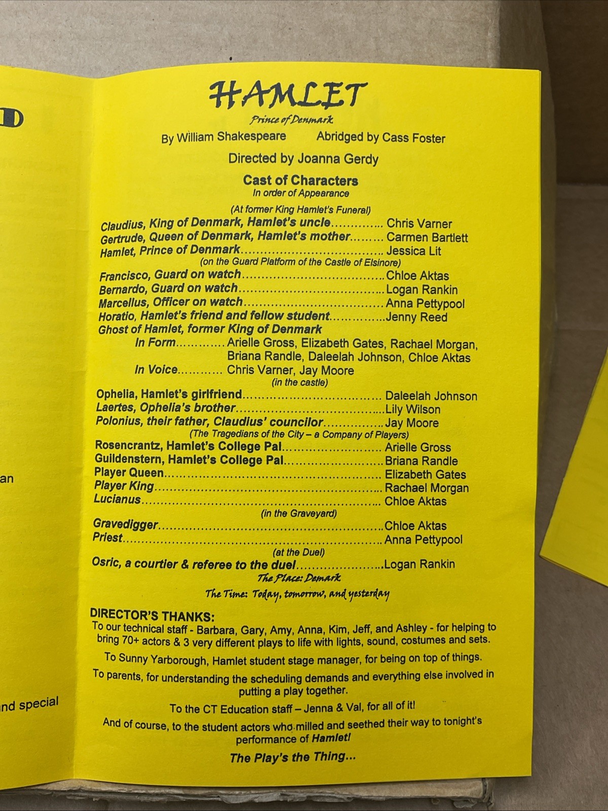 2004 Charlotte Children’s Theatre Robin Hood Hamlet Honk Jr Nc **Has Names B73
