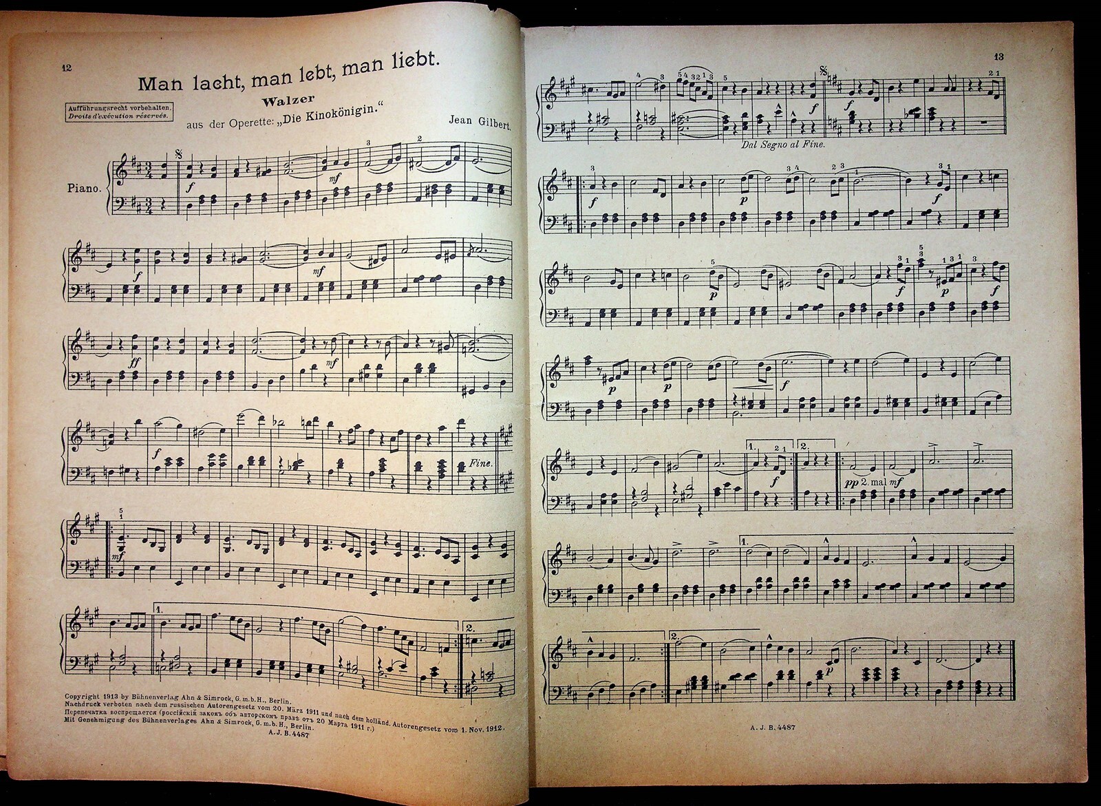 The Great Success Latest Fashion Dances For Piano German Song Folio 1920s