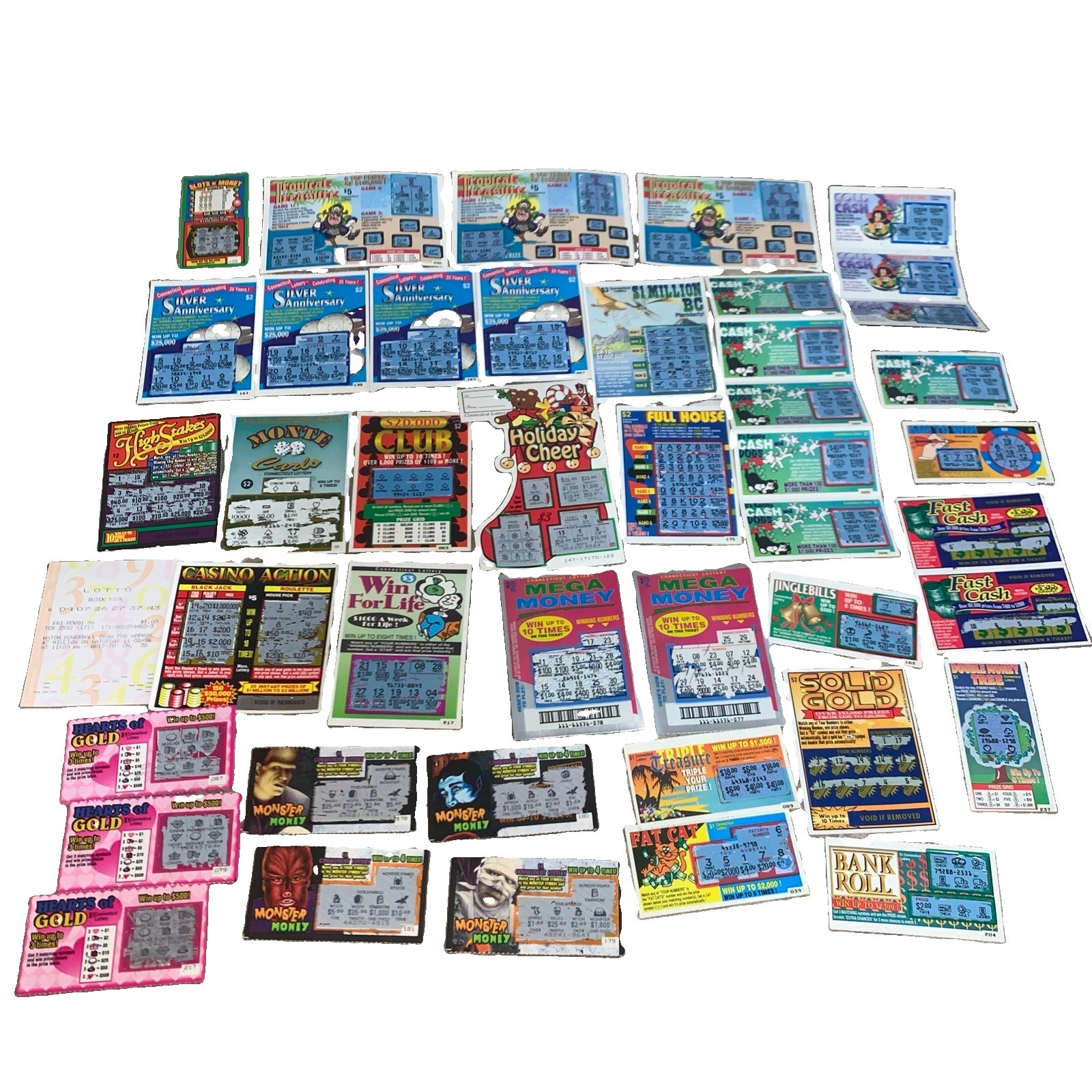 Vintage Connecticut State Lottery Scratch Off Tickets Losing 1990s 1995 1996 CT