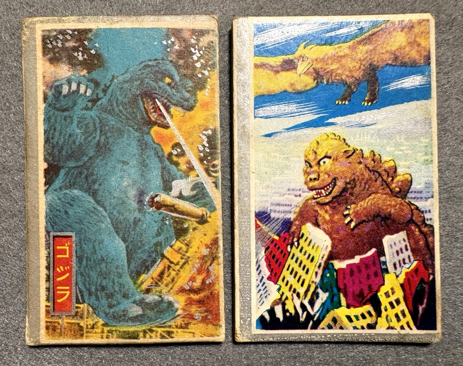 Godzilla Vintage Japanese Menko Heavy Stock Cards 1960s-70s Lot of 2