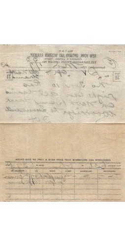 1943 NYO & W Railway Telegraphic Train Order TD11 Woodbridge Summerville