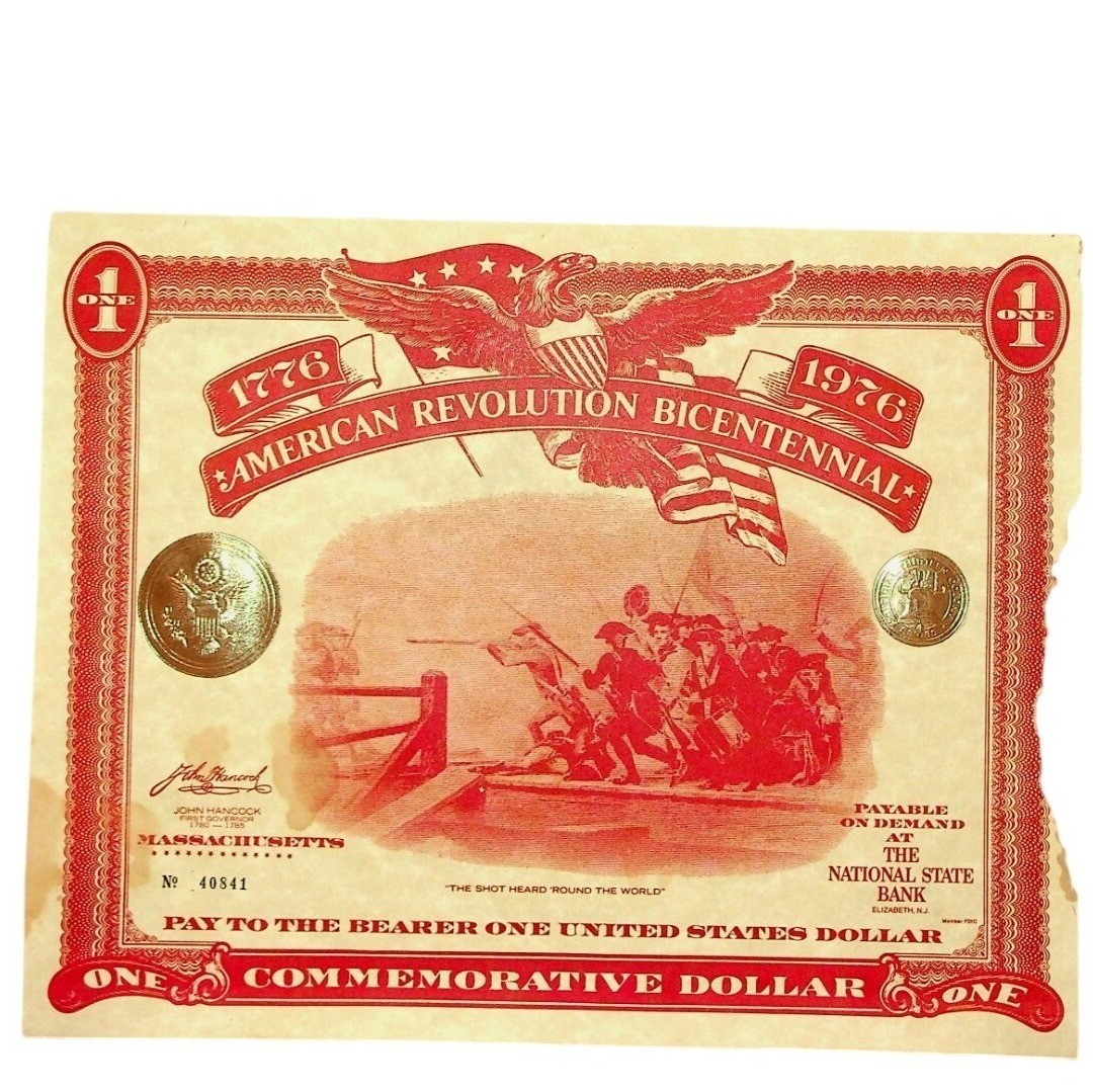 2-American Revolution Bicentennial 1976 Commemorative Note With Historic Details