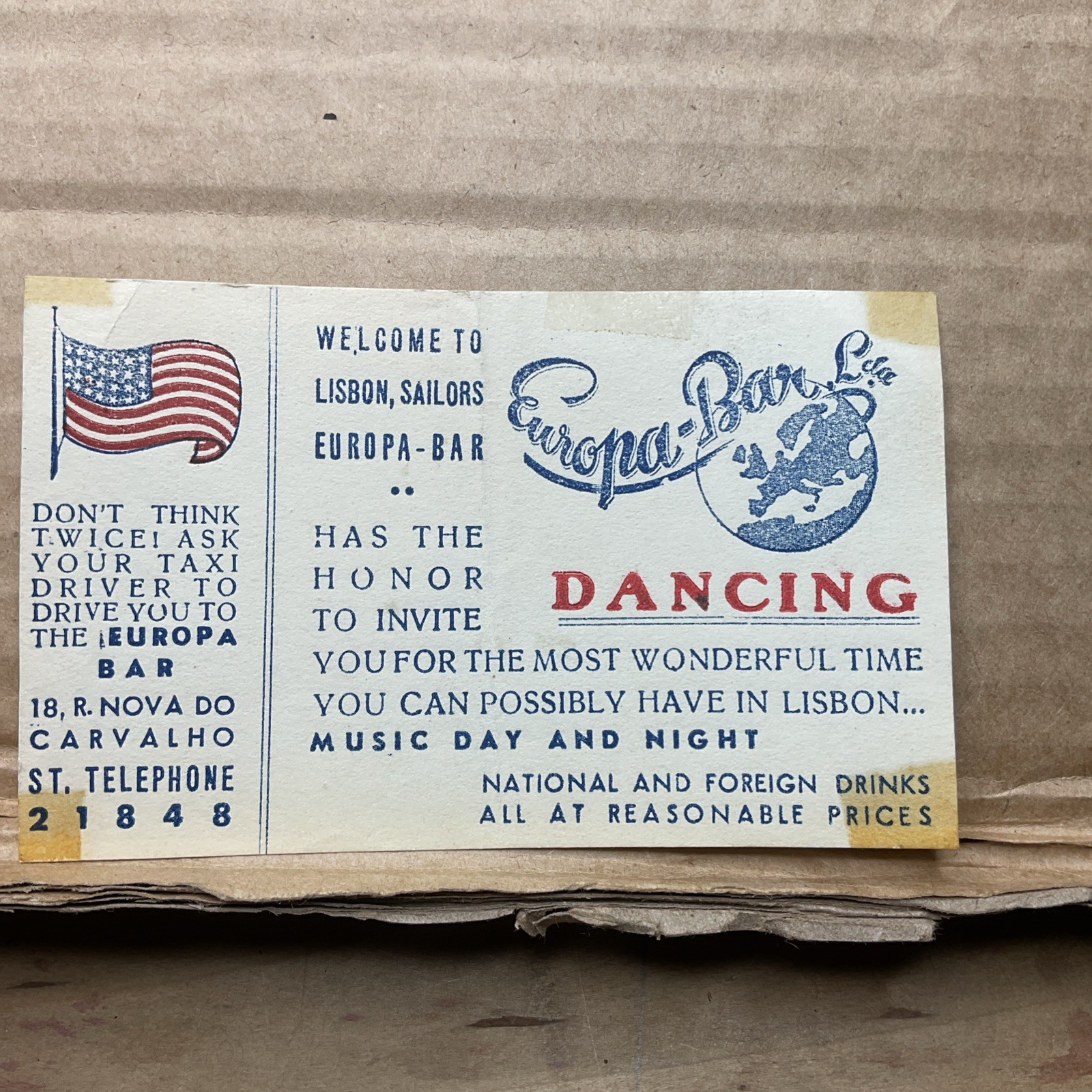 1950s Ticket Flyer EUROPA-bar Lisbon Portugal USN Navy Sailors Music B60
