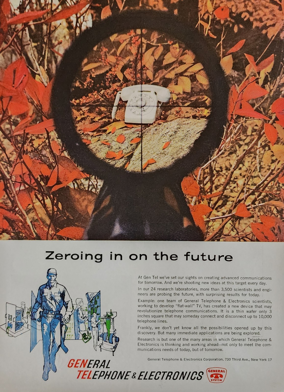 General Telephone Phone Picture Magazine Ad Original Vtg Decor Shooting Scope