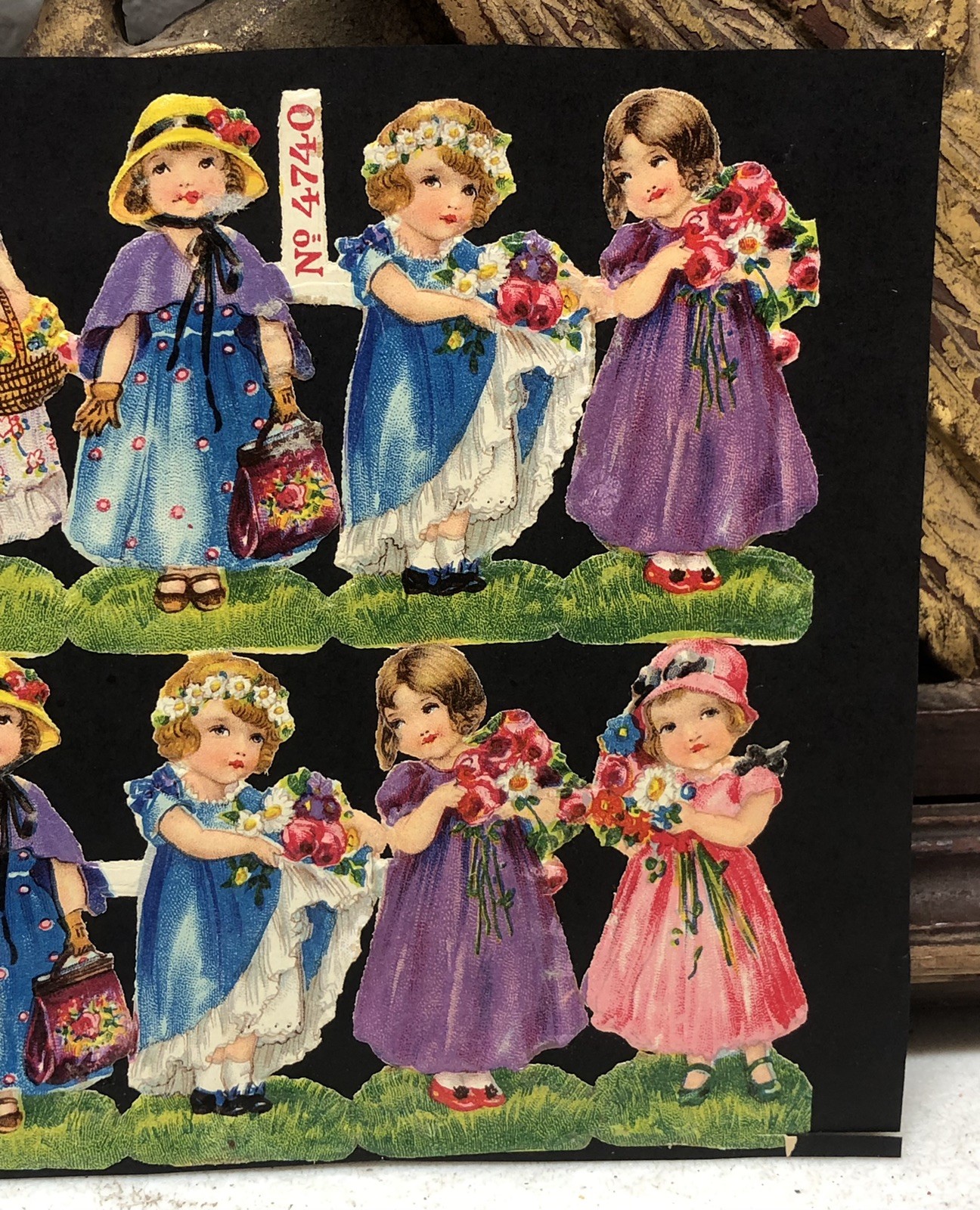 Dressed Girls Die Cut Embossed Scraps by M&S Glued on Paper Double Sided L10