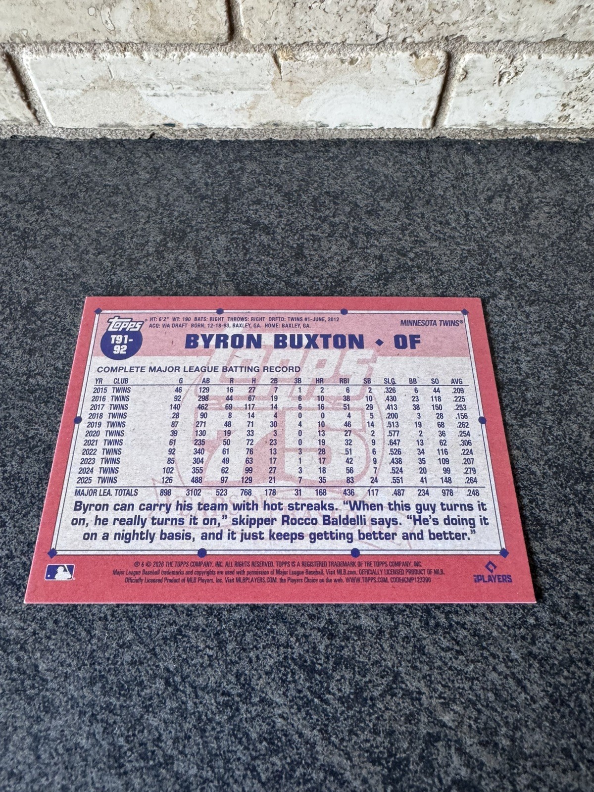 2026 Topps MLB 75 Years T91-92 Byron Buxton Baseball Twins Card