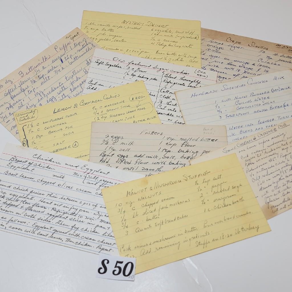 10 handwritten recipe cards 3×5 estate collection paper ephemera S50