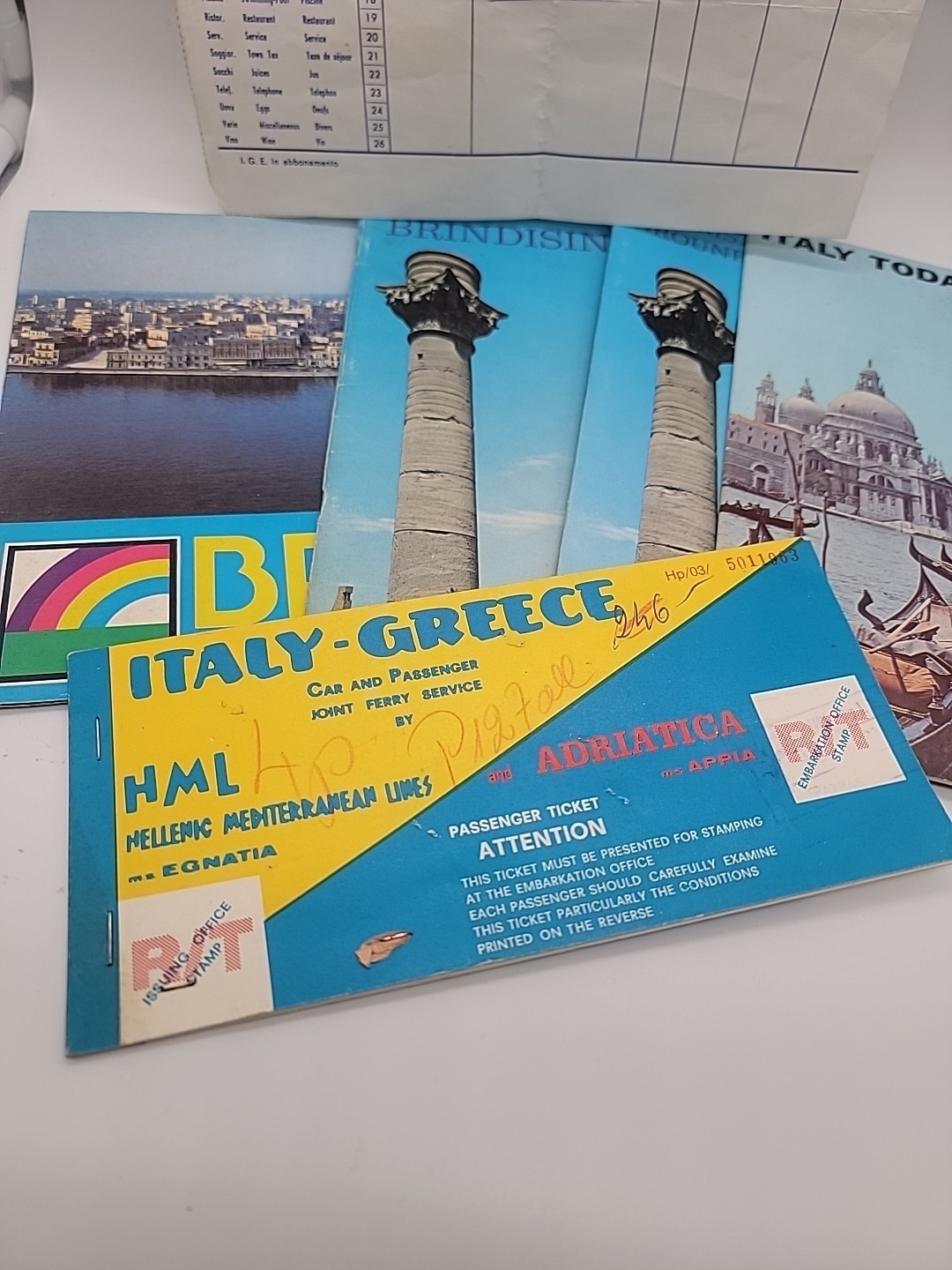 Vtg 1970s Italy Ephemera Lot Travel Brochures Hotel Receipt Ferry Ticket 1971