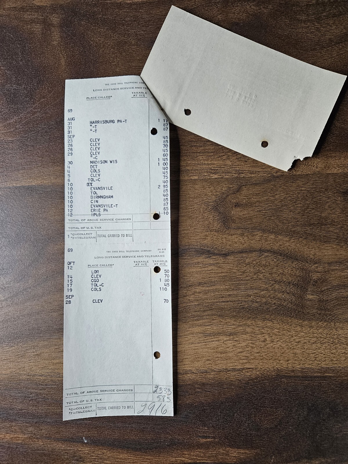 Antique Bill Invoice Receipt Dorn Sandusky Ohio 1949 Bell Telephone Company