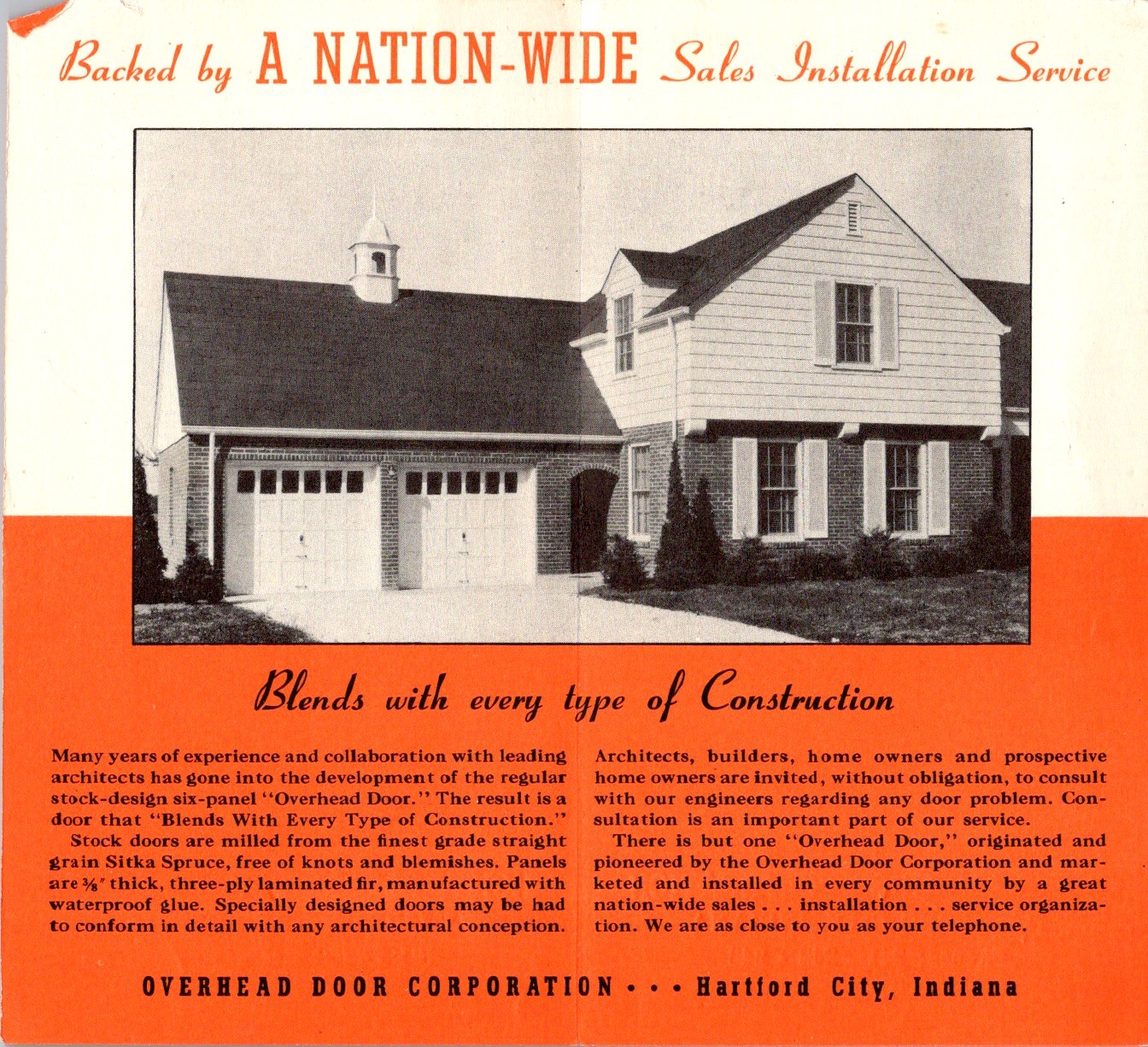 1939 Overhead Door Corp Brochure Miracle Wedge Garage Ad Indiana Orange Black