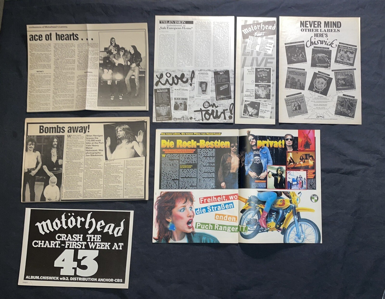 Motorhead – clippings & ads from vintage magazines and newspapers.