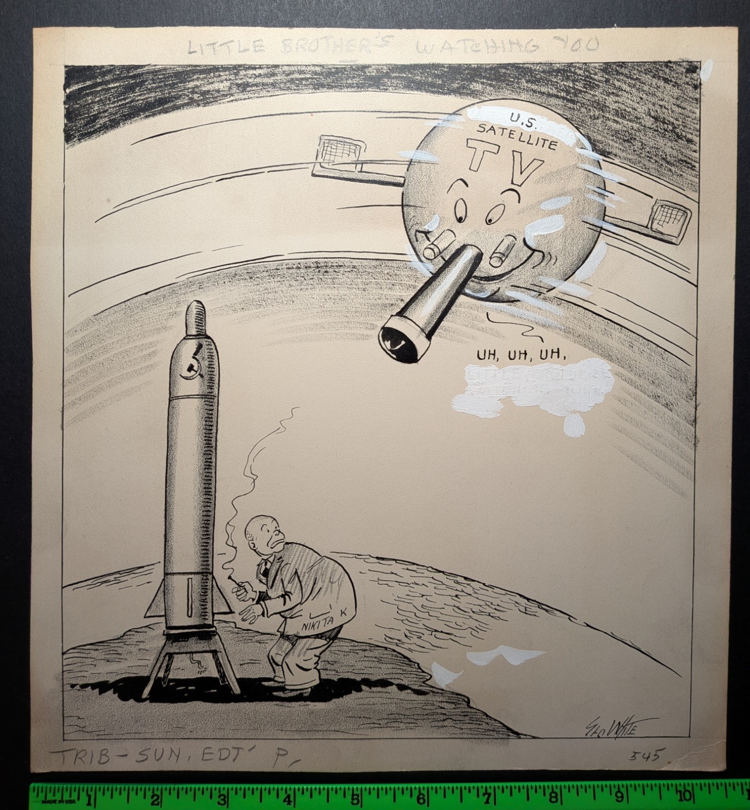Vintage 1940/50s Russian Rocket Building Original Political Art