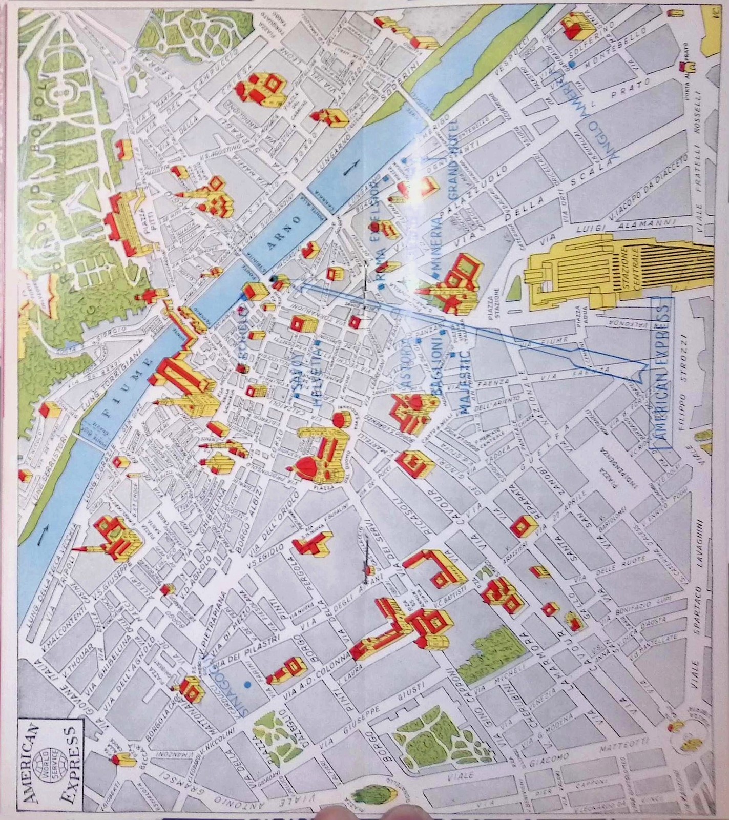 American Express Florence Sightseeing Tours Brochure w/ Map 1950s Italy Duomo