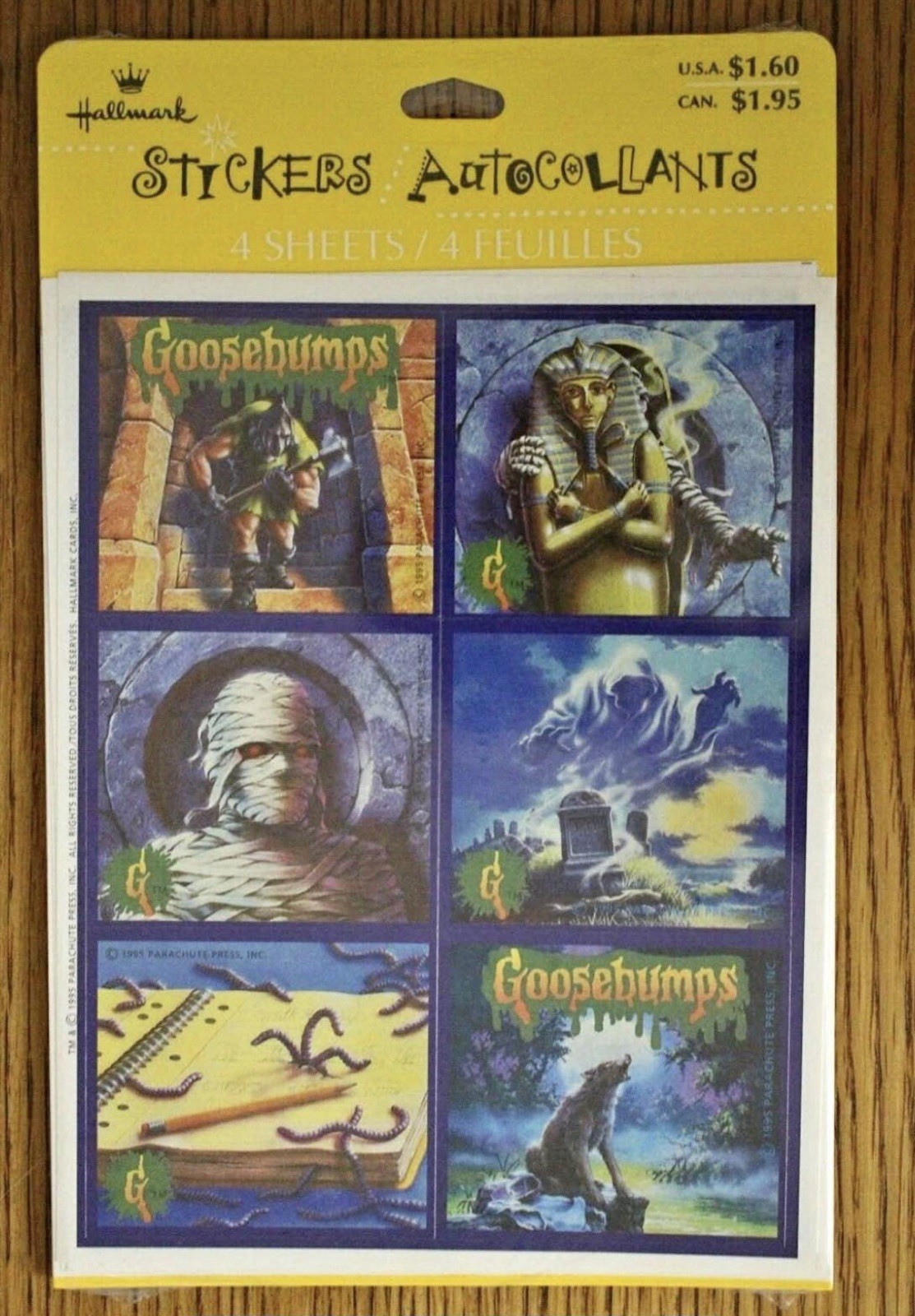 Vintage 1995 GOOSEBUMPS HALLMARK Pack of 4 SHEETS Stickers NOS