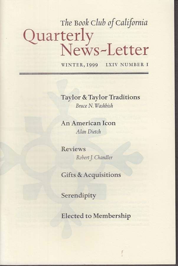 Book Club of California Quarterly Winter 1999 Edwin Markham; Taylor & Taylor +
