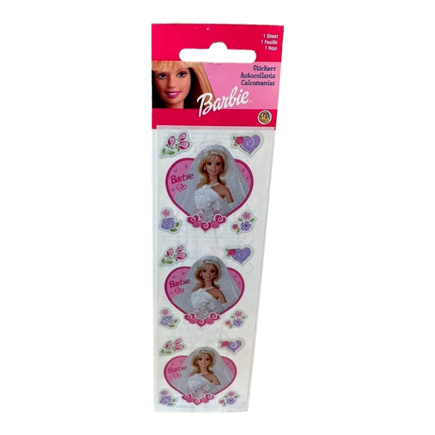 Sealed vintage 2000 SandyLion Barbie Doll stickers bride Barbie in a heart