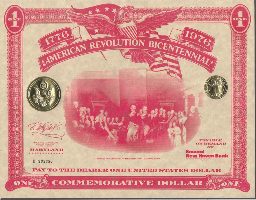 American Revolution Bicentennial Commemorative Dollar Certificate MD 1976