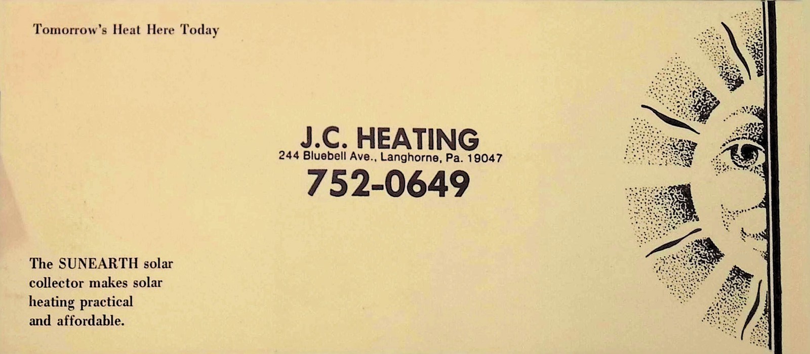 J.C. Heating Langhorne PA Sunearth Solar Brochure 1970s Period Typography