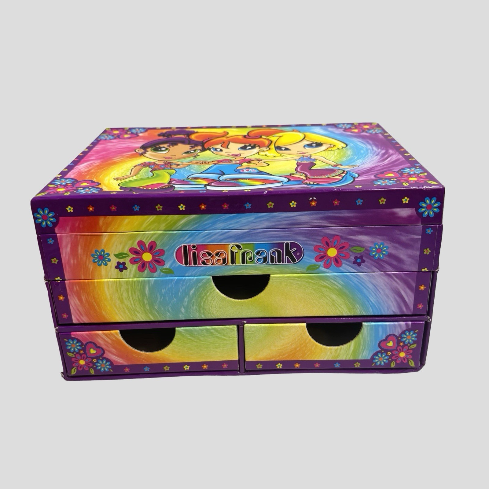 Lisa Frank BFF Girls Rule Stationary Trinket Jewelry Box Neon Rainbow Drawers