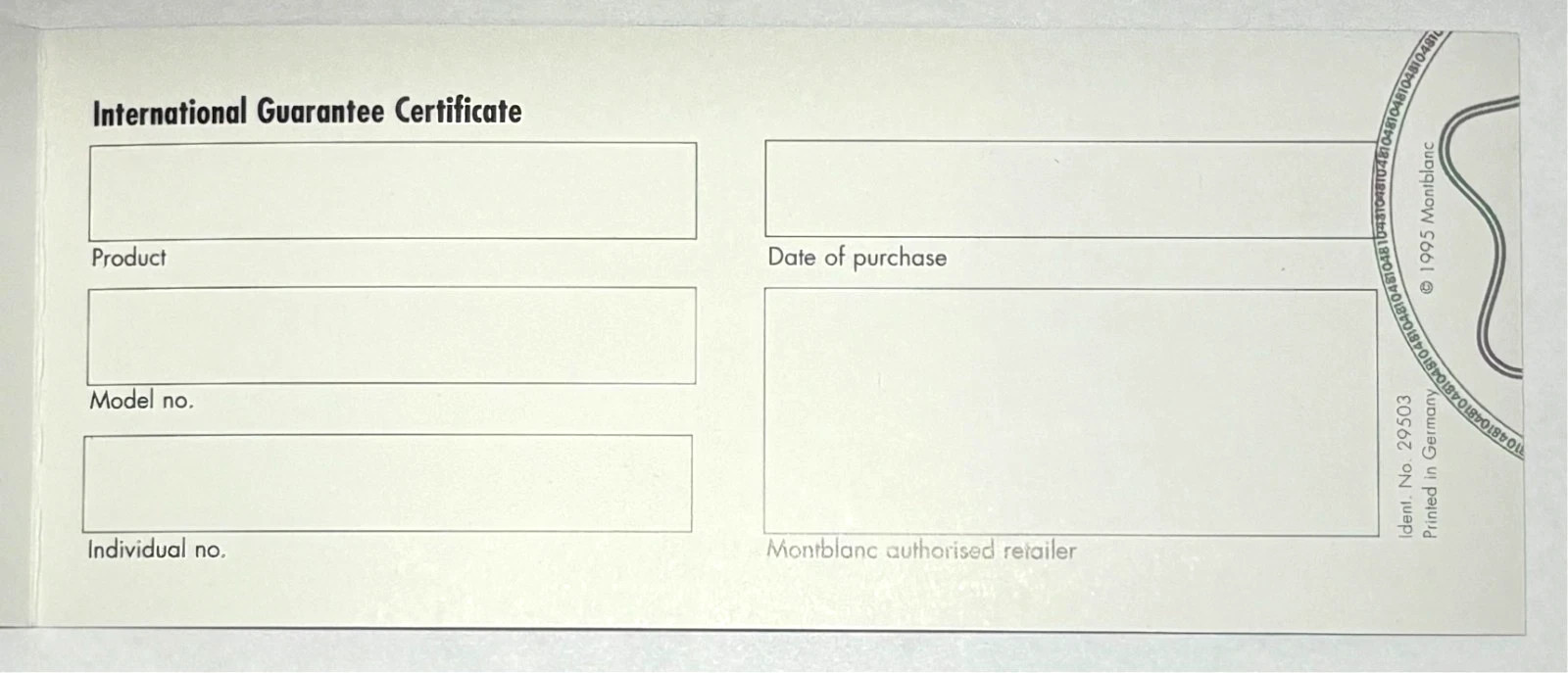 MontBlanc Swiss International Watch Certificate Warranty & Service Guide Booklet