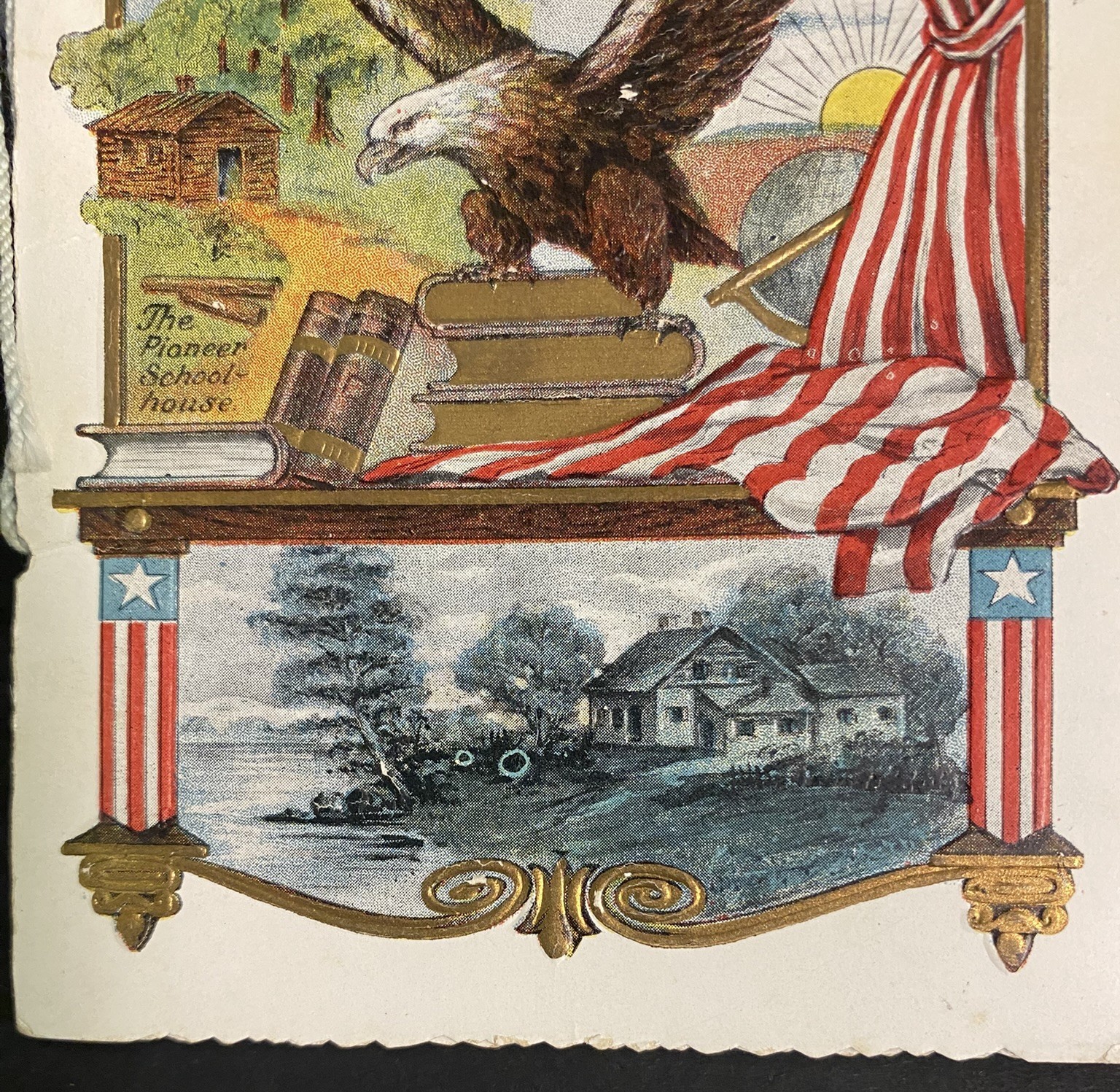 1910 Souvenir Memento Booklet Pioneer School House Embossed Americana Ephemera