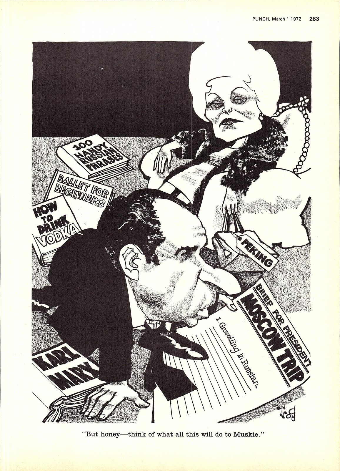 Original 1972 Punch TROG Cartoon Print NIXON “Think What This Will do to MUSKIE”