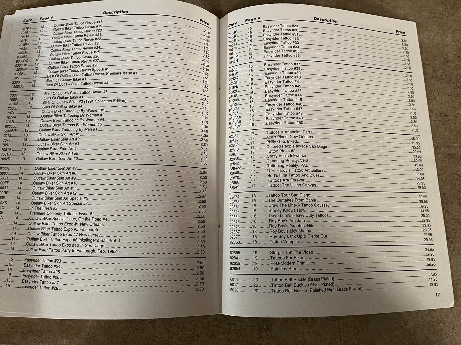 Vintage 1996-97 Huck Spaulding Ent Inc Tattoo Catalog Supplement & Price List