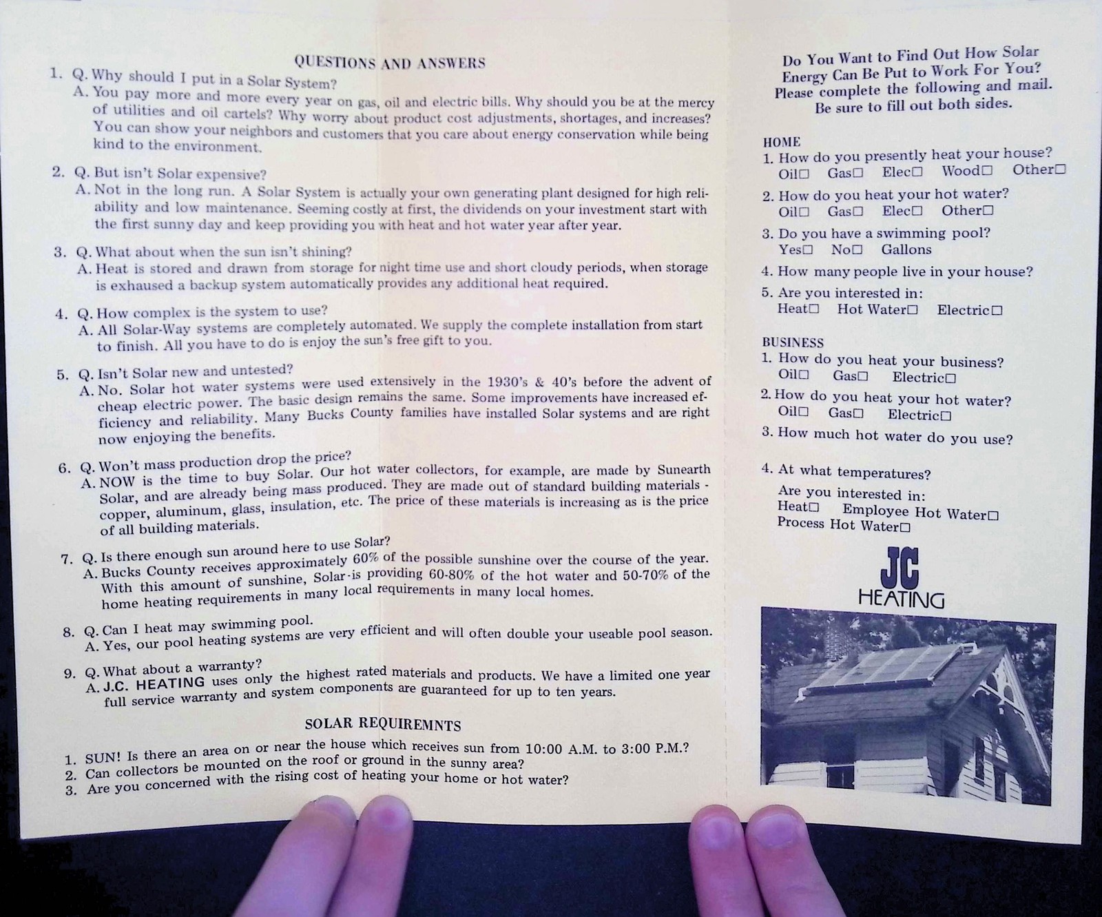 J.C. Heating Langhorne PA Sunearth Solar Brochure 1970s Period Typography