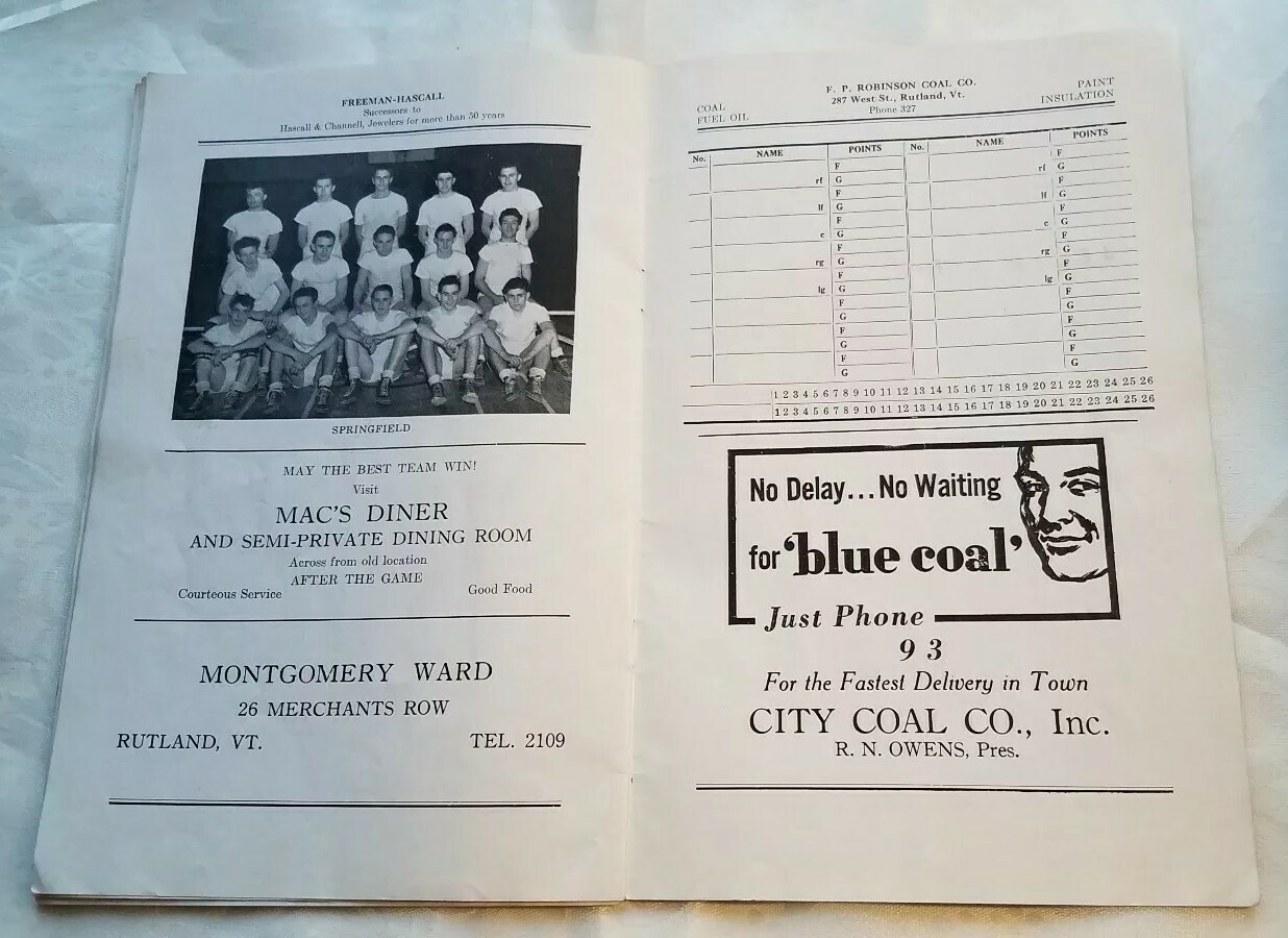 Vintage 1940 19th Annual Southern Vermont Championship Basketball Tournament