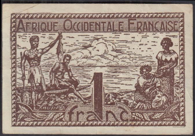 Afrique Occidentale Française 1 Franc banknote 1944 West Africa