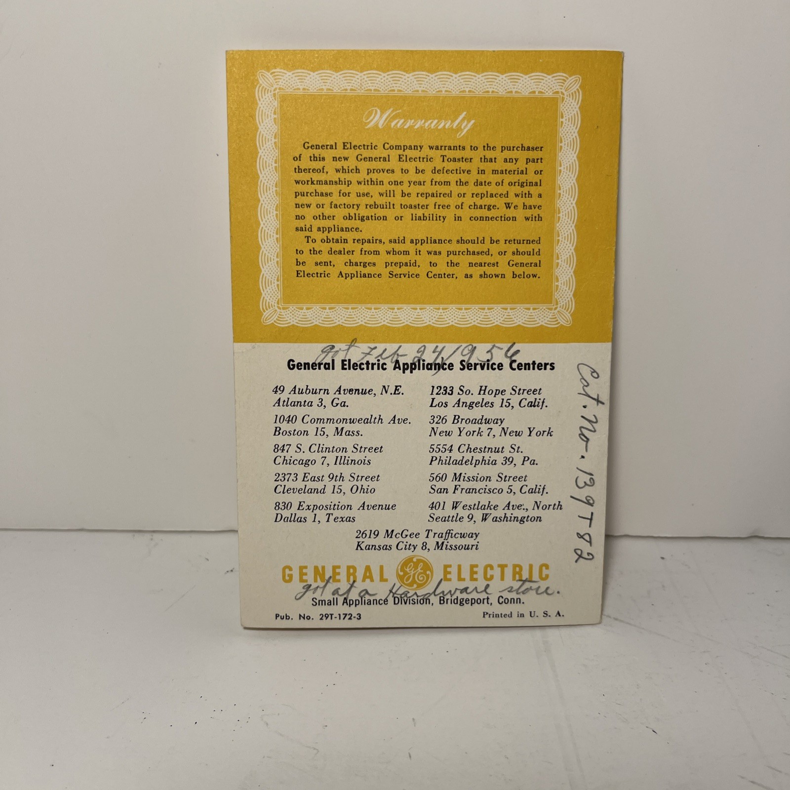 1950’s General Electric,GE Pop Up Toaster Owners Information Vtg And Warranty