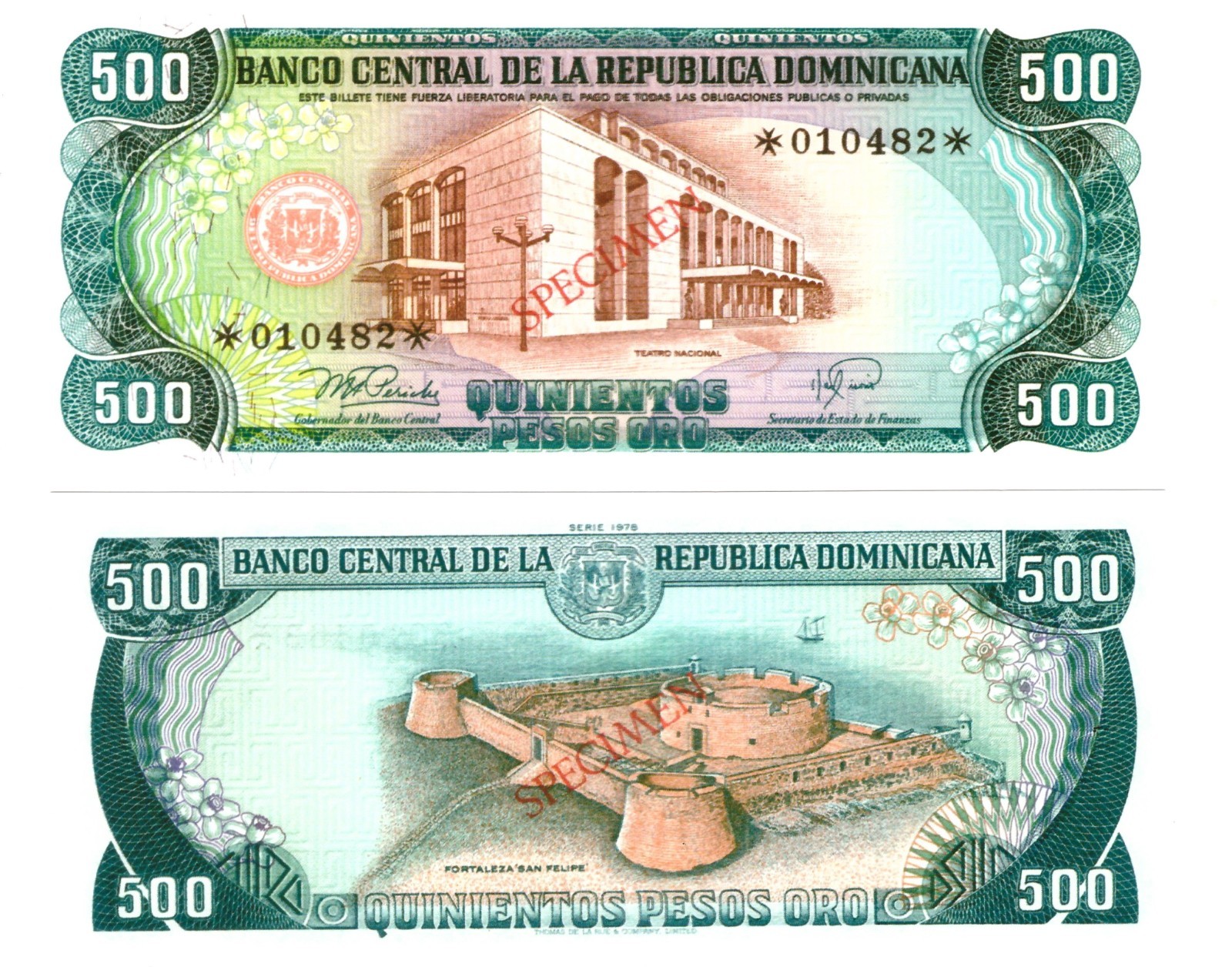 u Reproduction Dominican Republic 500 Pesos Oro 1978 SPECIMEN Pick #123s 5559R