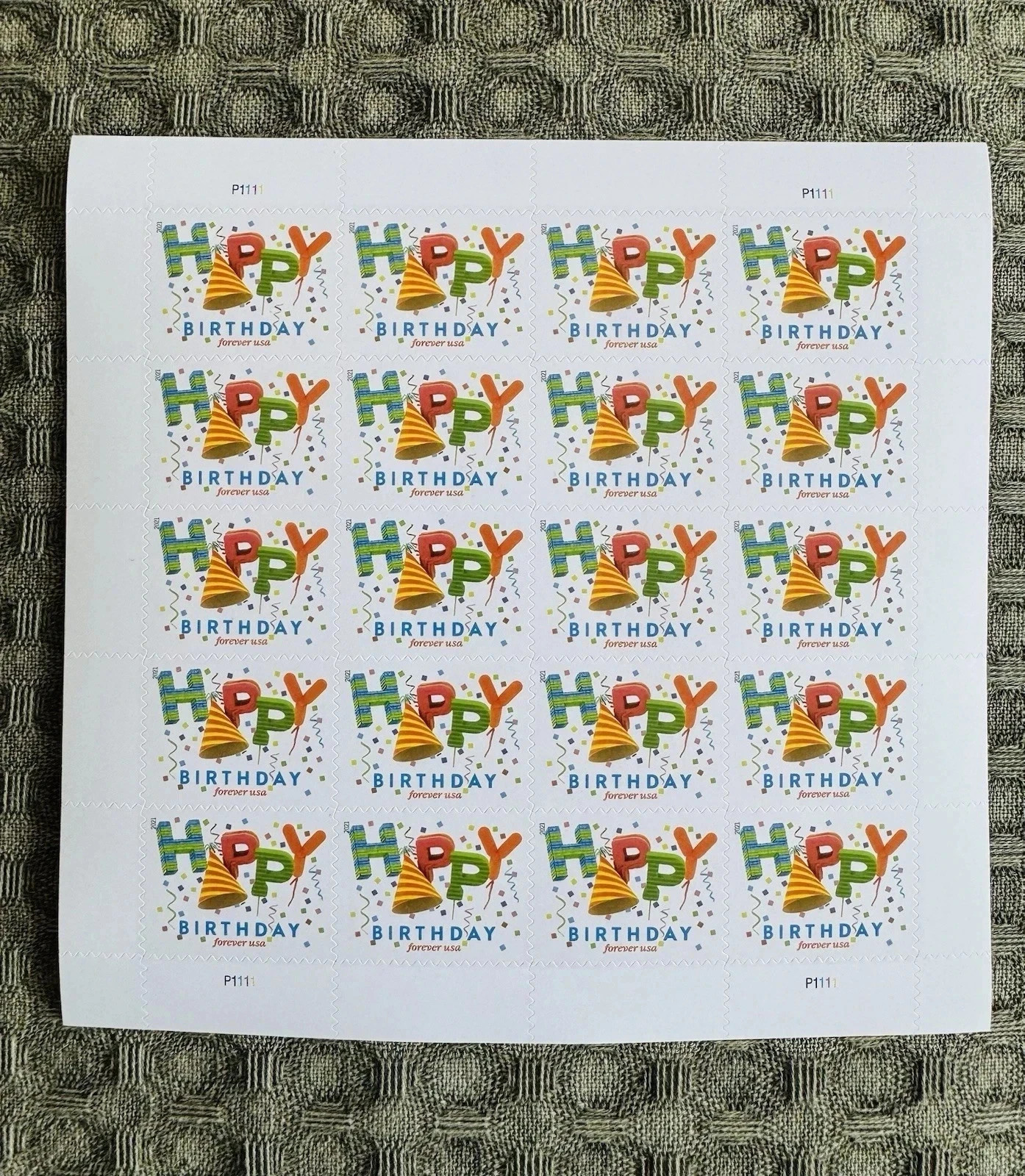 Sheet Of 100 Unused Forever First Class Happy Birthday Celebration Postage Stamp