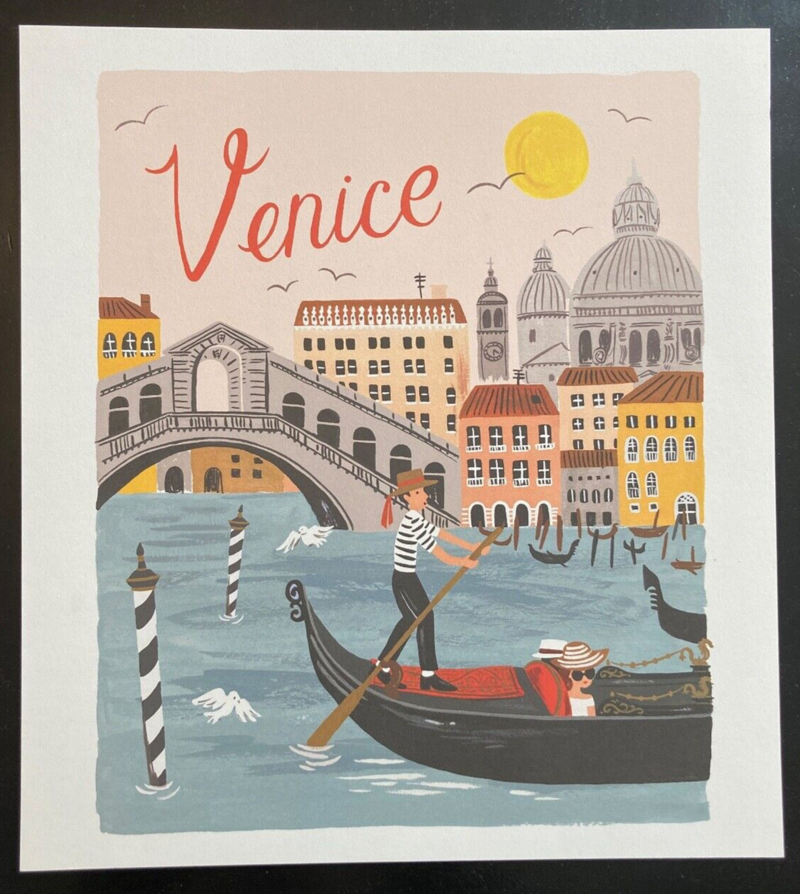 Vintage Travel Print Venice Italy Gondola World Travel 12 ½ in x 11 in