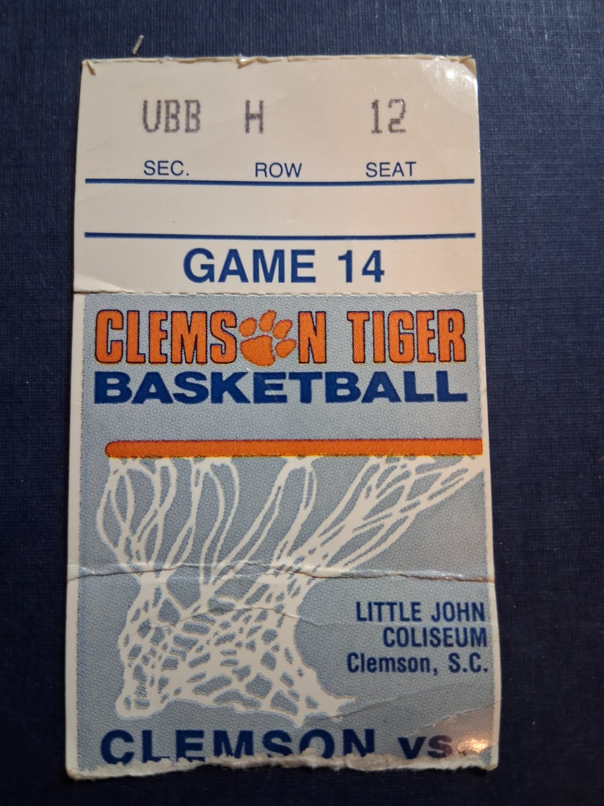 Date Unknown Clemson Tigers vs North Carolina Tarheels Basketball Ticket Stub