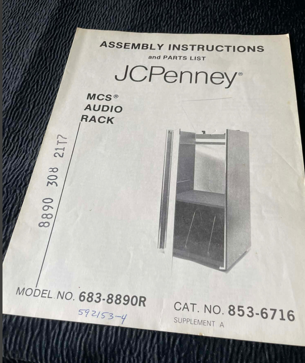 Assembly Instructions Parts List ONLY JCPenney MCS Audio Rack 683-889OR Vtg