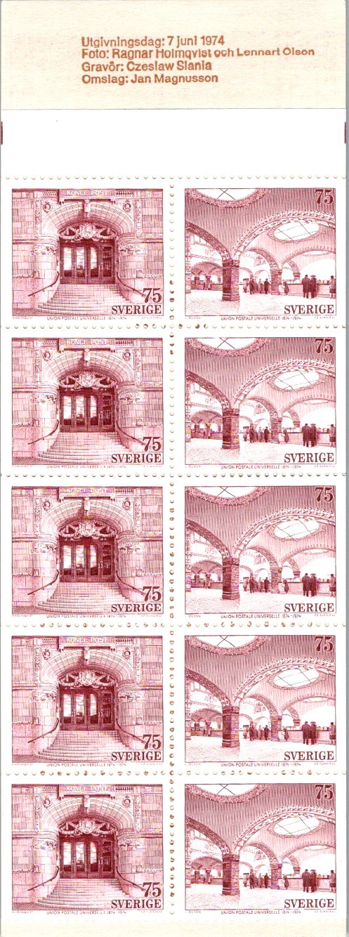 Swedish Postage Stamp Booklet 1974 UPU 100 Years Stockholm Art Nouveau Design
