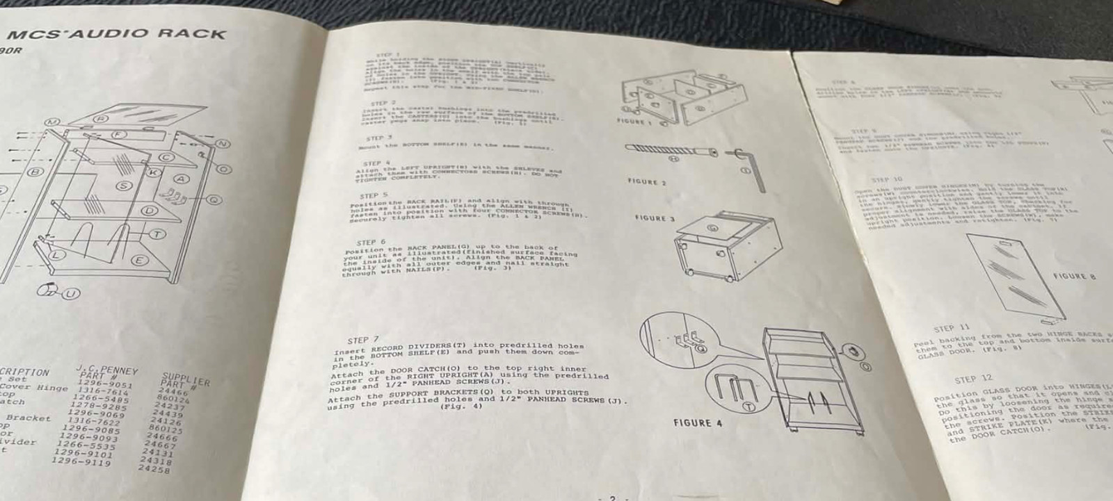 Assembly Instructions Parts List ONLY JCPenney MCS Audio Rack 683-889OR Vtg