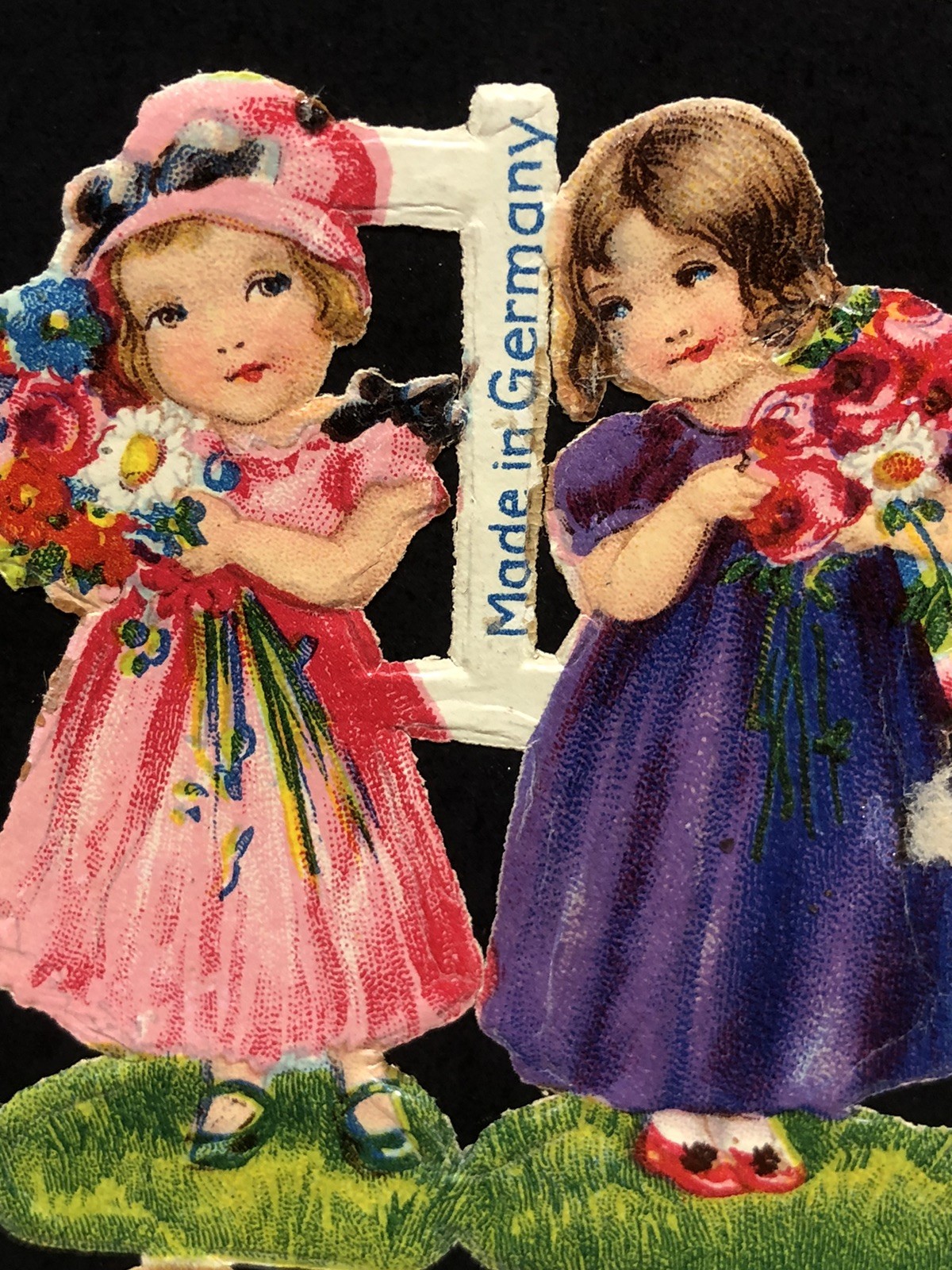 Dressed Girls Die Cut Embossed Scraps by M&S Glued on Paper Double Sided L10