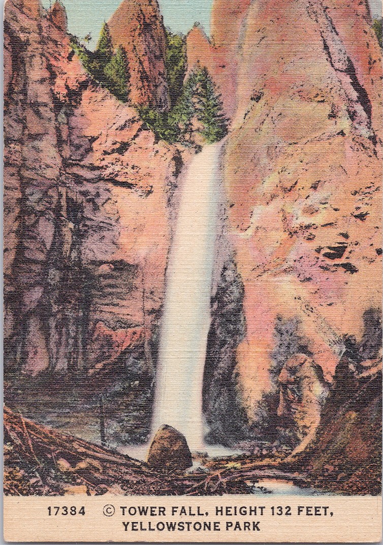 1940s Mini Souvenir View Card Yellowstone Tower Fall 132 Feet