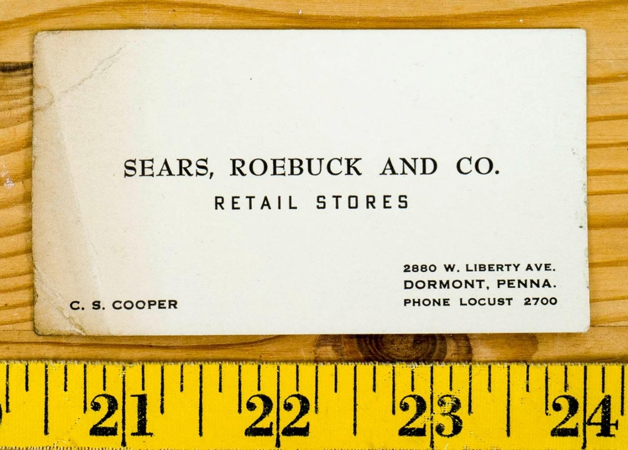 Sears Roebuck and Co. Retail Stores Business Card Dormont Pennsylvania