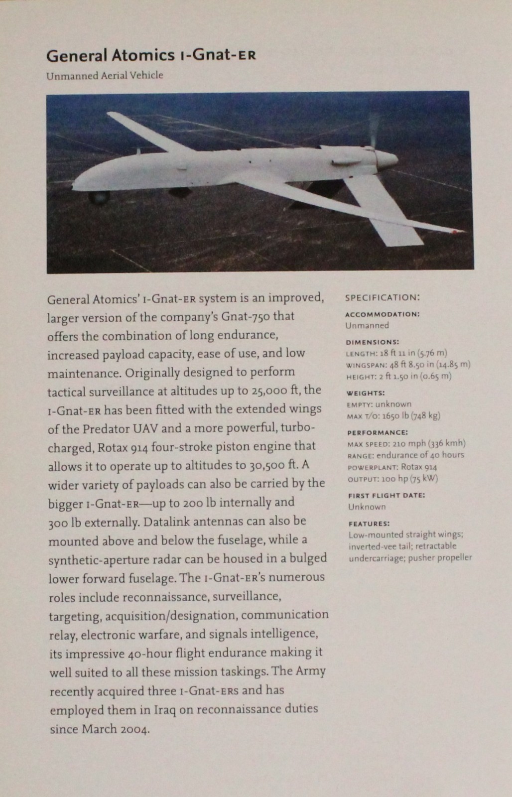 General Atomics Gnat Picture Unmanned Aircraft Article Vintage Detail Sheet