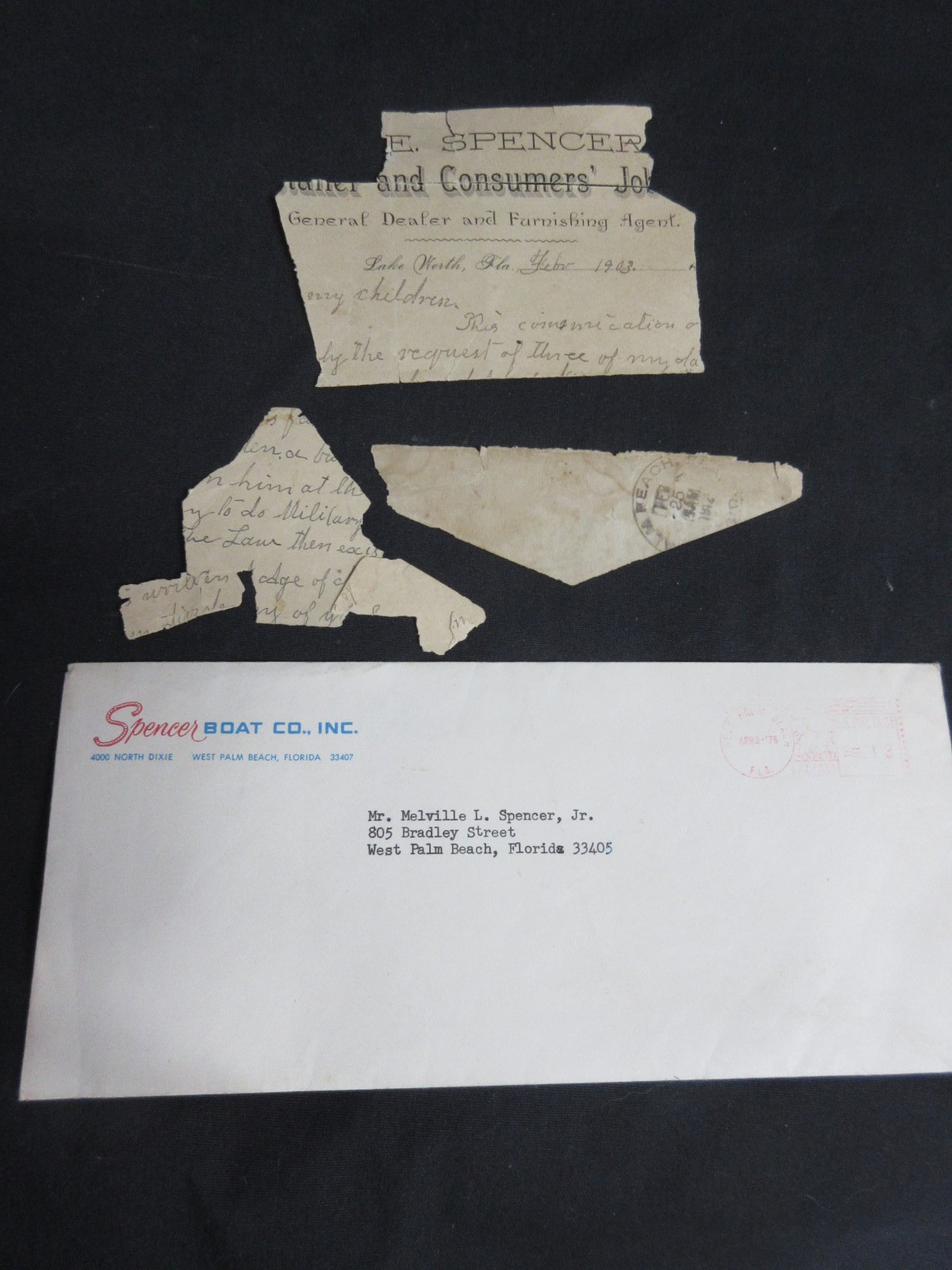 SPENCER General Dealer & Furnishing Agent 1903 Partial Letter, Dade Co, FLORIDA