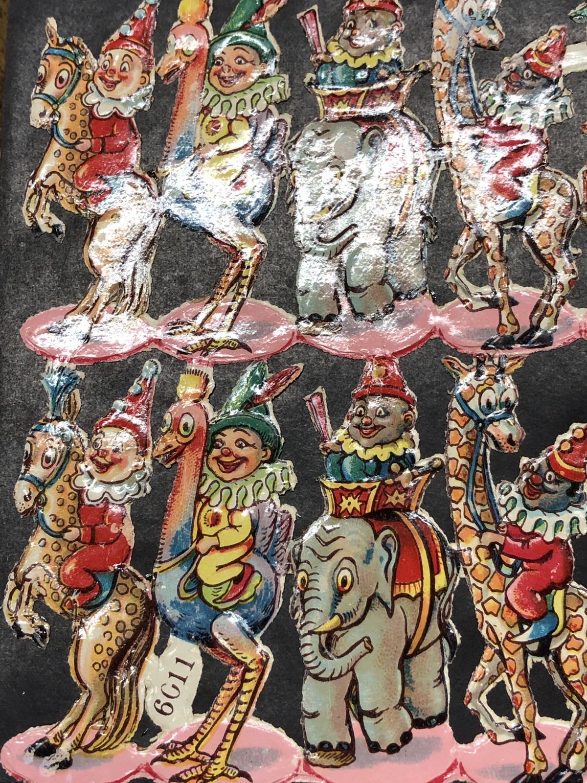 Baby Chicks & Giraffes Clown Kids Die Cut Scraps Glued on Paper Double Sided L8