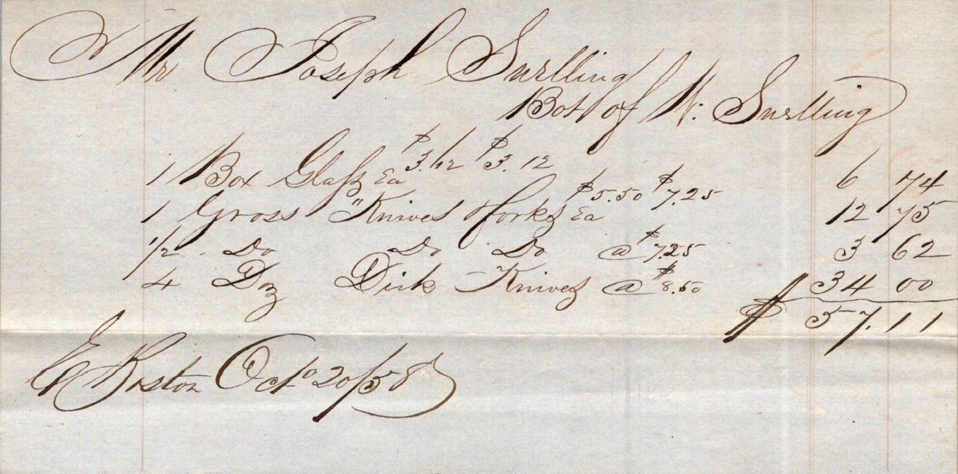 1850s Sarlling Bill of Sale Iron-Gall Ink MS Laid Paper Americana