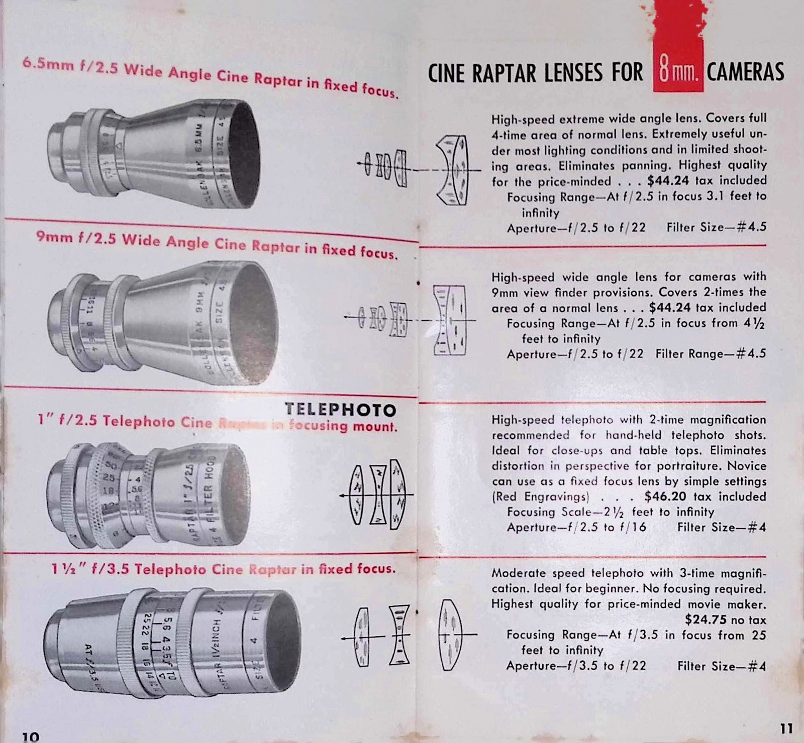 Wollensak Masterpiece Cine Raptar Lens Brochure 1953 List Prices Wocoting