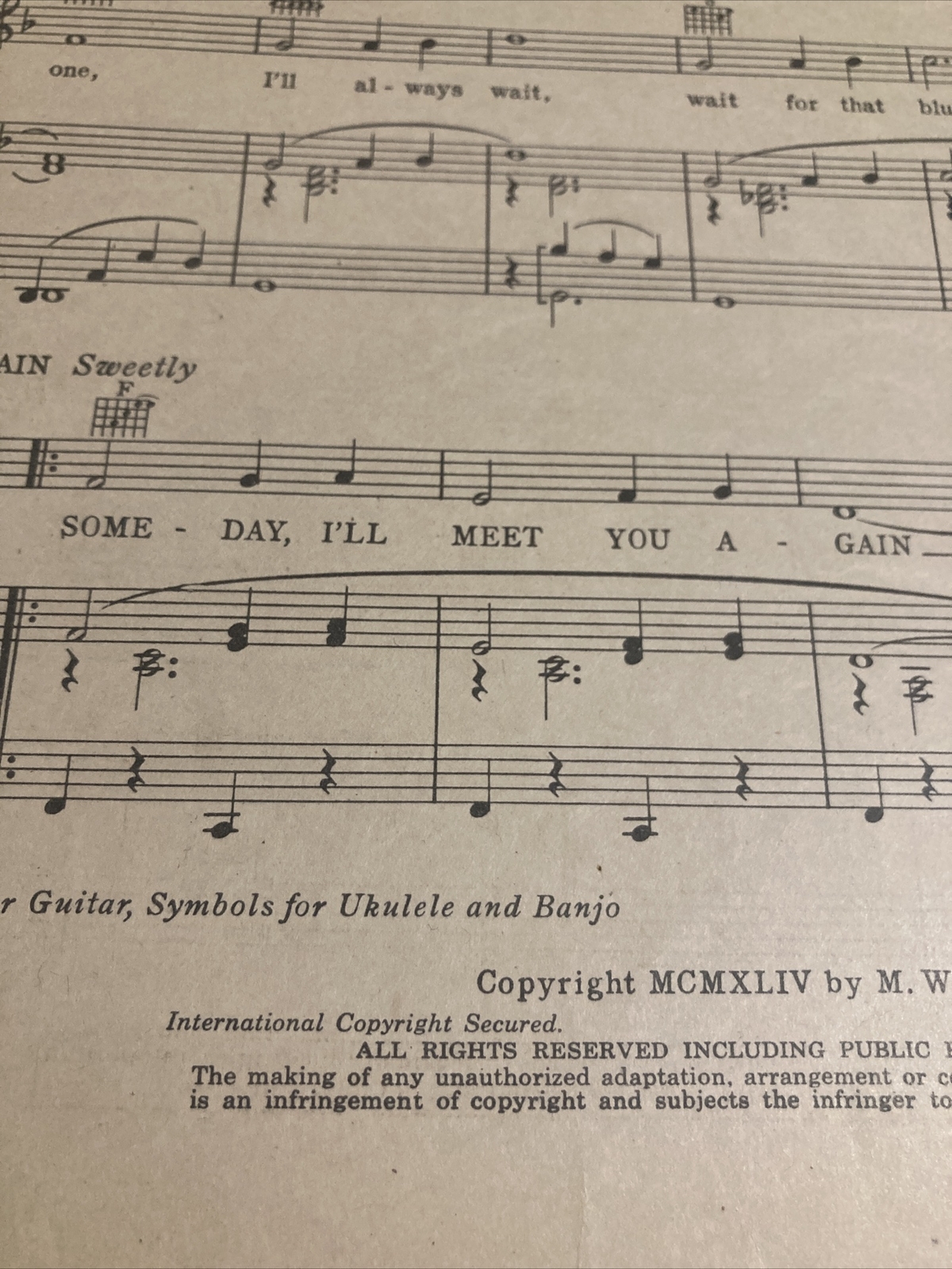 VTG SHEET MUSIC SOMEDAY I’LL MEET YOU AGAIN PASSAGE TO MARSEILLE HUMPHREY BOGART